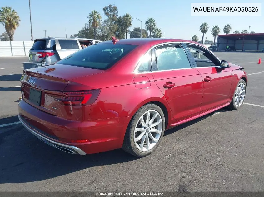 2019 Audi A4 45 Premium VIN: WAUENAF49KA050526 Lot: 40823447