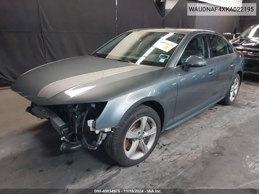 2019 Audi A4 45 Premium VIN: WAUDNAF4XKA022195 Lot: 40834975