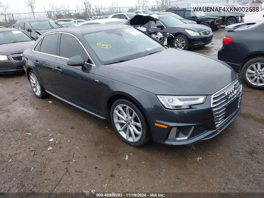 2019 Audi A4 45 Premium VIN: WAUENAF4XKN002588 Lot: 40889293