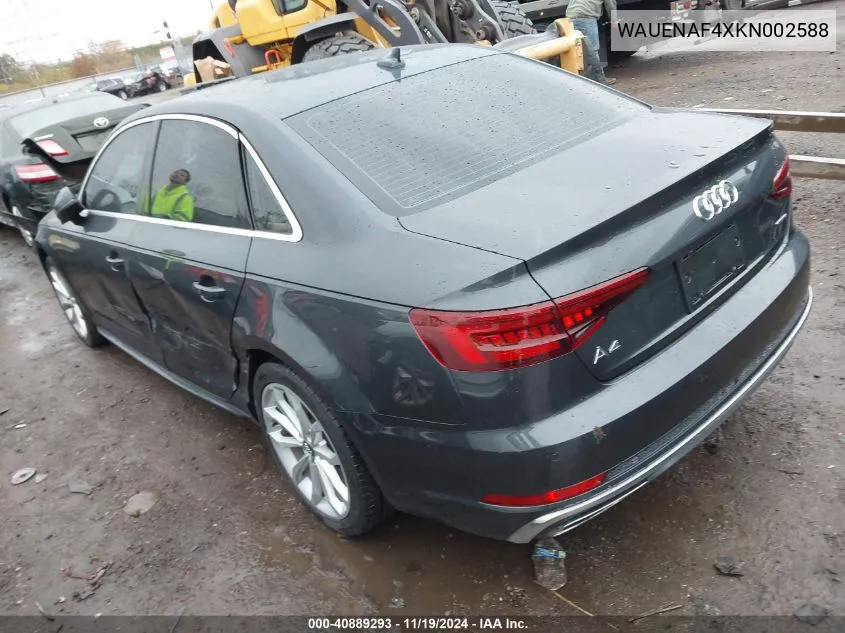 2019 Audi A4 45 Premium VIN: WAUENAF4XKN002588 Lot: 40889293