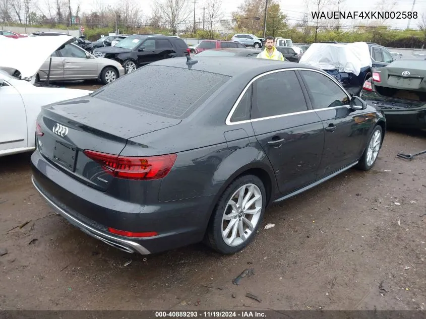 2019 Audi A4 45 Premium VIN: WAUENAF4XKN002588 Lot: 40889293