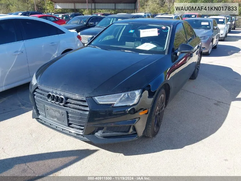 2019 Audi A4 40 Premium/40 Titanium Premium VIN: WAUGMAF41KN017833 Lot: 40911500