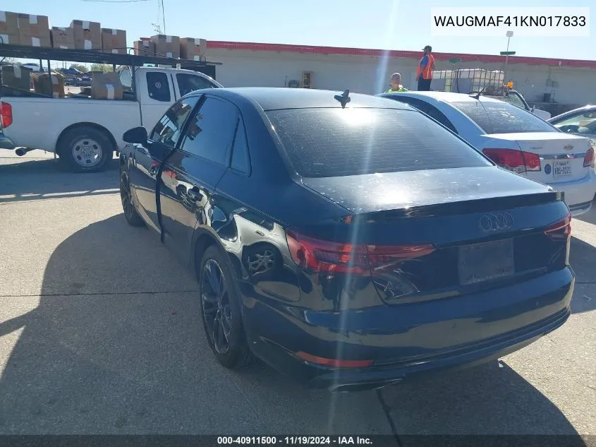 2019 Audi A4 40 Premium/40 Titanium Premium VIN: WAUGMAF41KN017833 Lot: 40911500