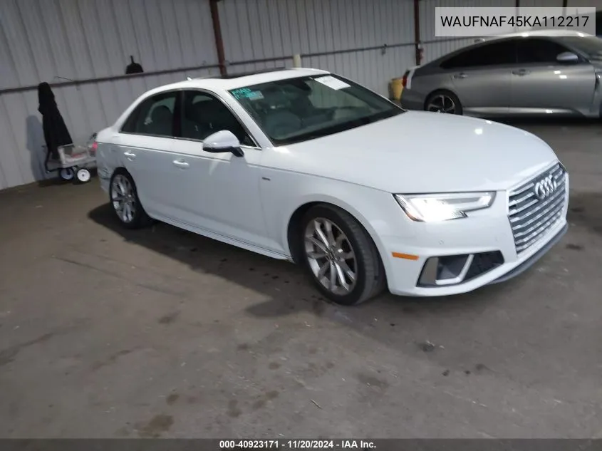 2019 Audi A4 45 Premium VIN: WAUFNAF45KA112217 Lot: 40923171