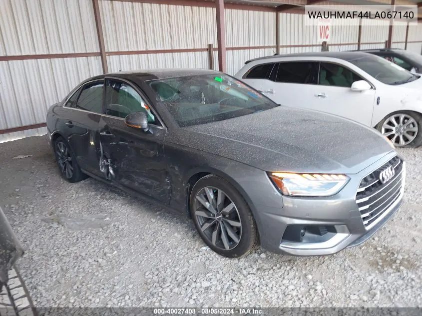 2020 Audi A4 Premium Plus 40 Tfsi Front-Wheel Drive S Tronic VIN: WAUHMAF44LA067140 Lot: 40027408