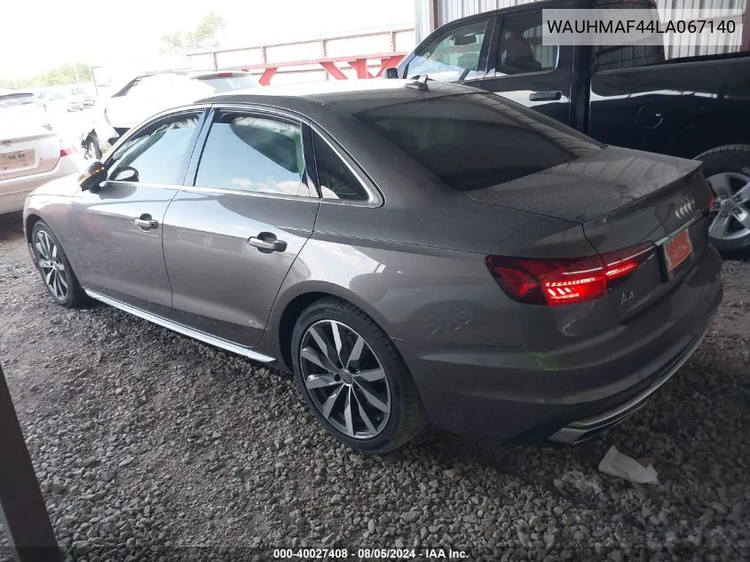 2020 Audi A4 Premium Plus 40 Tfsi Front-Wheel Drive S Tronic VIN: WAUHMAF44LA067140 Lot: 40027408