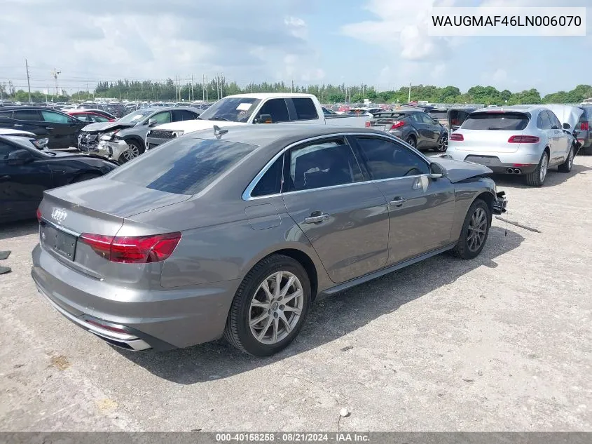 2020 Audi A4 Premium VIN: WAUGMAF46LN006070 Lot: 40158258