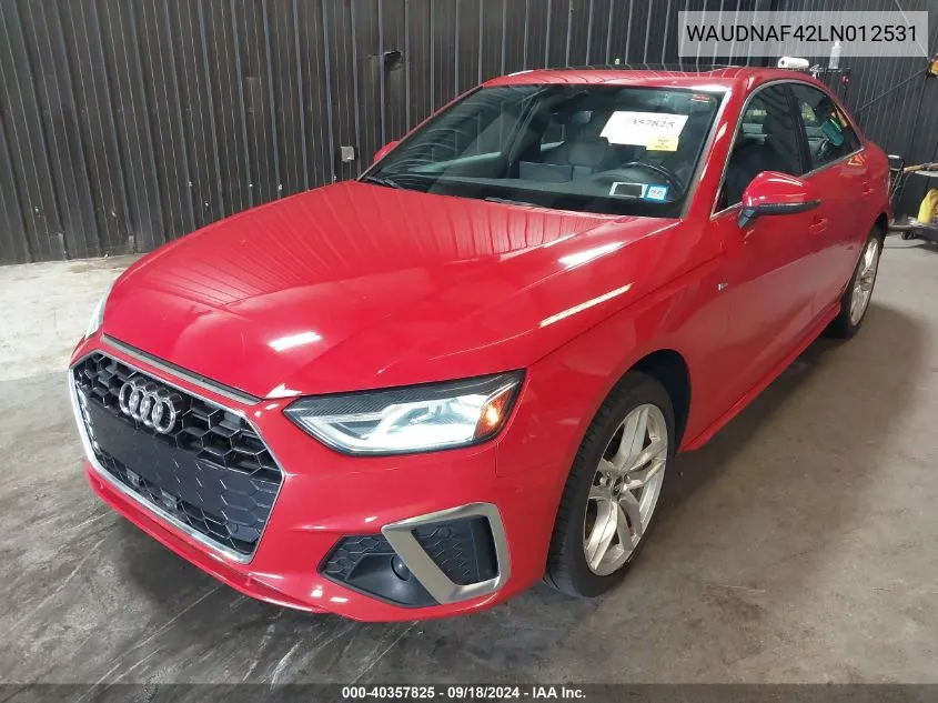 2020 Audi A4 Premium 45 Tfsi Quattro S Tronic VIN: WAUDNAF42LN012531 Lot: 40357825