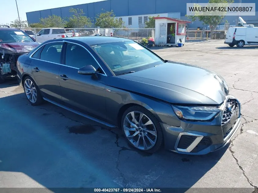 2020 Audi A4 Premium Plus 45 Tfsi Quattro S Tronic VIN: WAUENAF42LN008807 Lot: 40423767