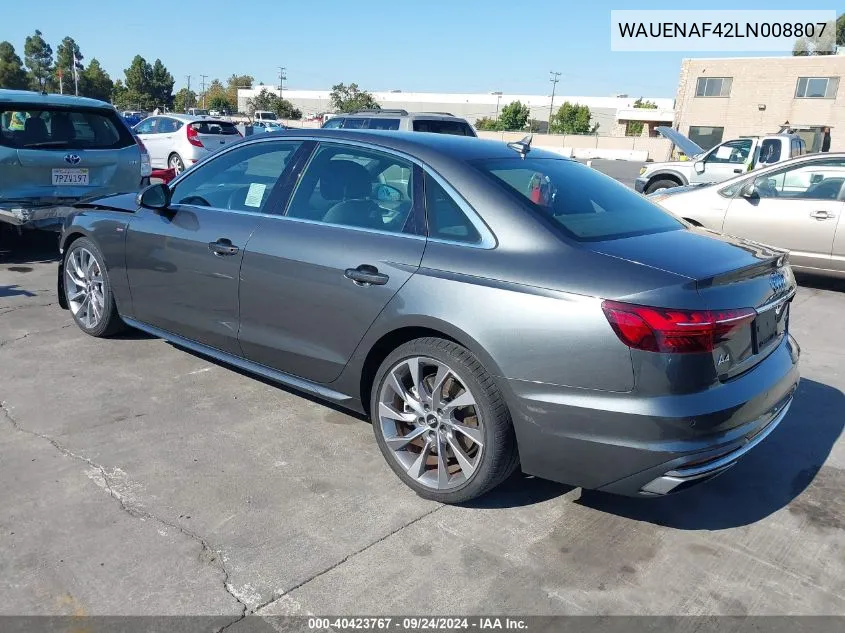 2020 Audi A4 Premium Plus 45 Tfsi Quattro S Tronic VIN: WAUENAF42LN008807 Lot: 40423767