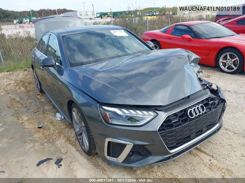 2020 Audi A4 Premium Plus 45 Tfsi Quattro S Tronic VIN: WAUENAF41LN010189 Lot: 40617281