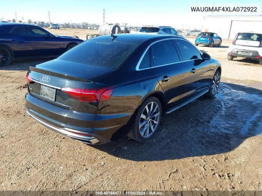 2020 Audi A4 Premium 40 Tfsi Front-Wheel Drive S Tronic VIN: WAUGMAF4XLA072922 Lot: 40766477