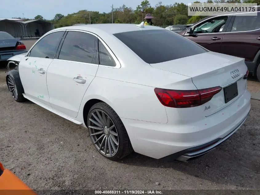 2020 Audi A4 Premium 40 Tfsi Front-Wheel Drive S Tronic VIN: WAUGMAF49LA041175 Lot: 40888311