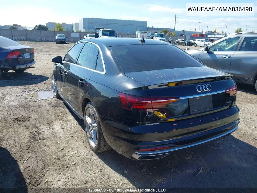 WAUEAAF46MA036498 2021 Audi A4