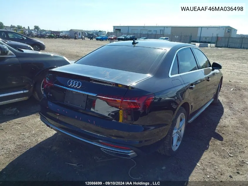 WAUEAAF46MA036498 2021 Audi A4