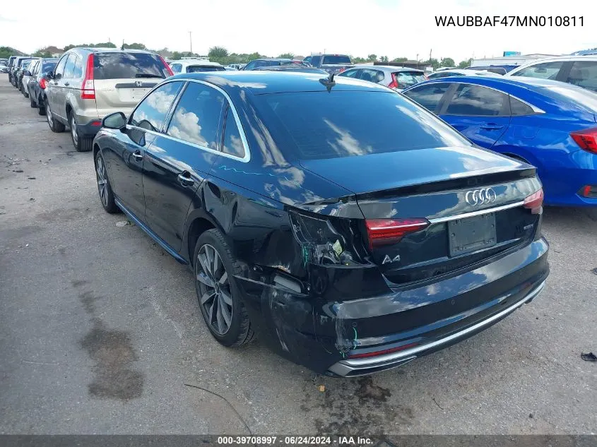 2021 Audi A4 Premium Plus 40 Tfsi Quattro S Tronic VIN: WAUBBAF47MN010811 Lot: 39708997