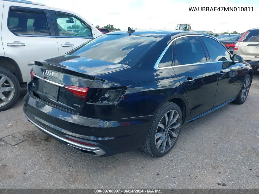 2021 Audi A4 Premium Plus 40 Tfsi Quattro S Tronic VIN: WAUBBAF47MN010811 Lot: 39708997