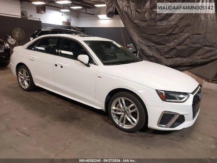 2021 Audi A4 Premium 45 Tfsi S Line Quattro S Tronic VIN: WAUDAAF44MN005142 Lot: 40352248