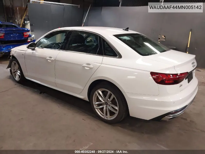 2021 Audi A4 Premium 45 Tfsi S Line Quattro S Tronic VIN: WAUDAAF44MN005142 Lot: 40352248