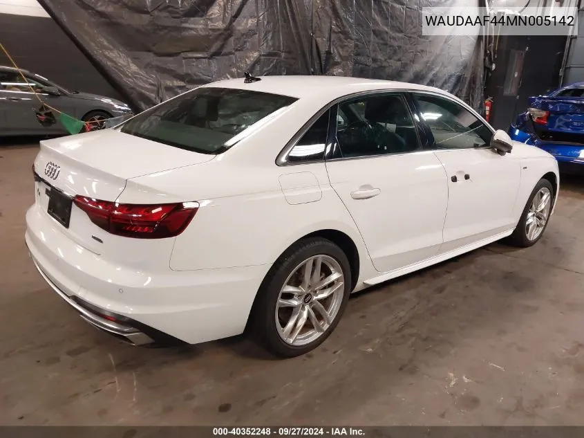 2021 Audi A4 Premium 45 Tfsi S Line Quattro S Tronic VIN: WAUDAAF44MN005142 Lot: 40352248