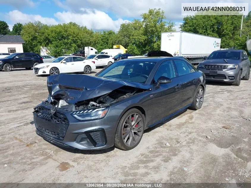 WAUEAAF42NN008031 2022 Audi A4 Sedan