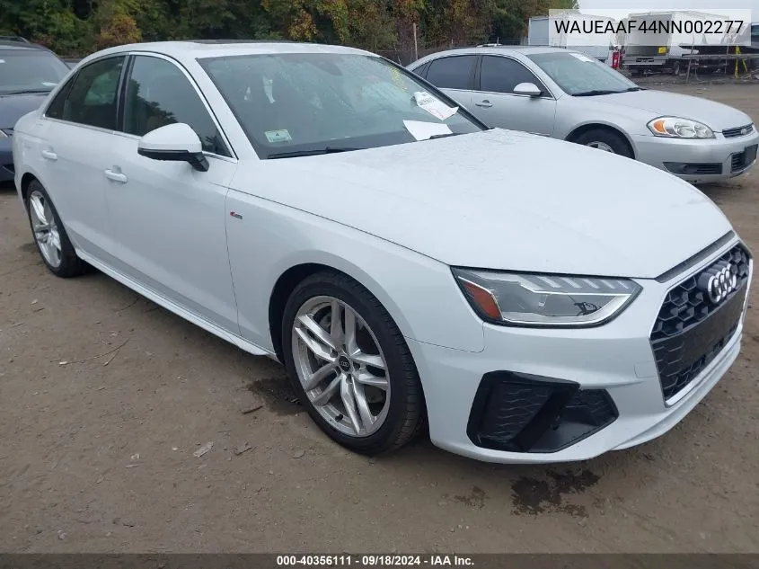 2022 Audi A4 Premium Plus 45 Tfsi S Line Quattro S Tronic VIN: WAUEAAF44NN002277 Lot: 40356111