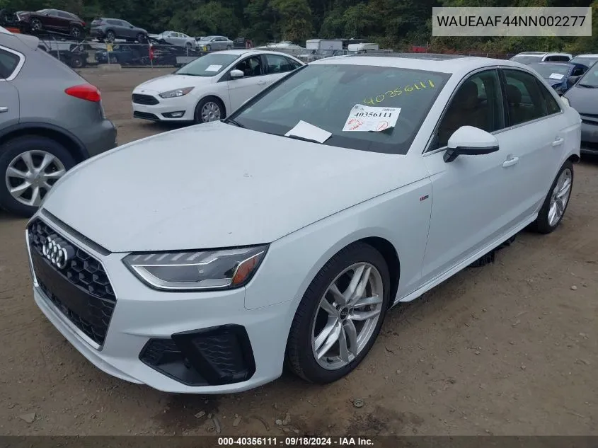 2022 Audi A4 Premium Plus 45 Tfsi S Line Quattro S Tronic VIN: WAUEAAF44NN002277 Lot: 40356111