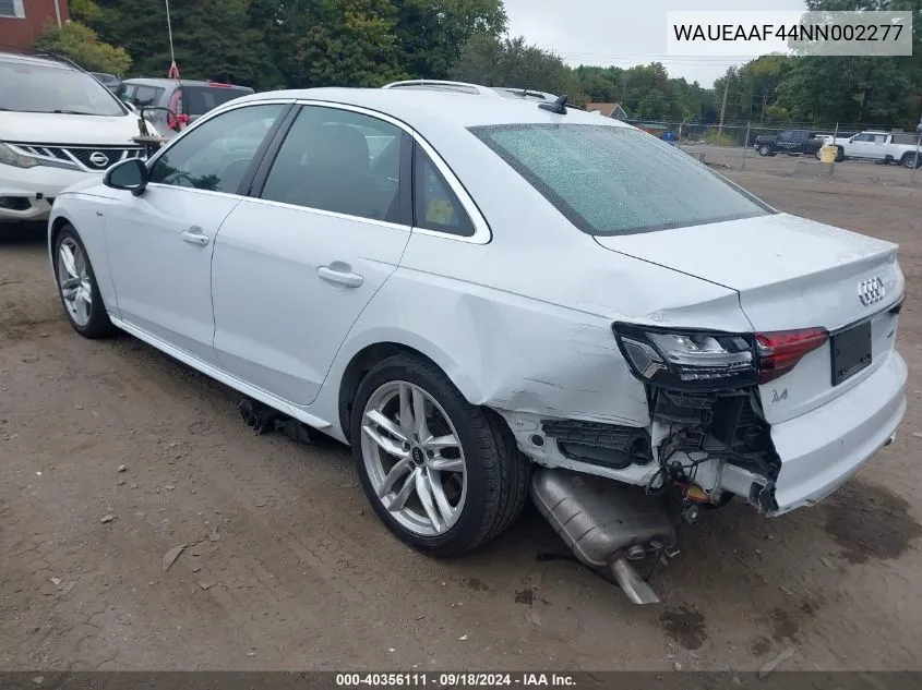 2022 Audi A4 Premium Plus 45 Tfsi S Line Quattro S Tronic VIN: WAUEAAF44NN002277 Lot: 40356111