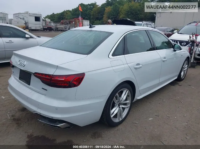 2022 Audi A4 Premium Plus 45 Tfsi S Line Quattro S Tronic VIN: WAUEAAF44NN002277 Lot: 40356111