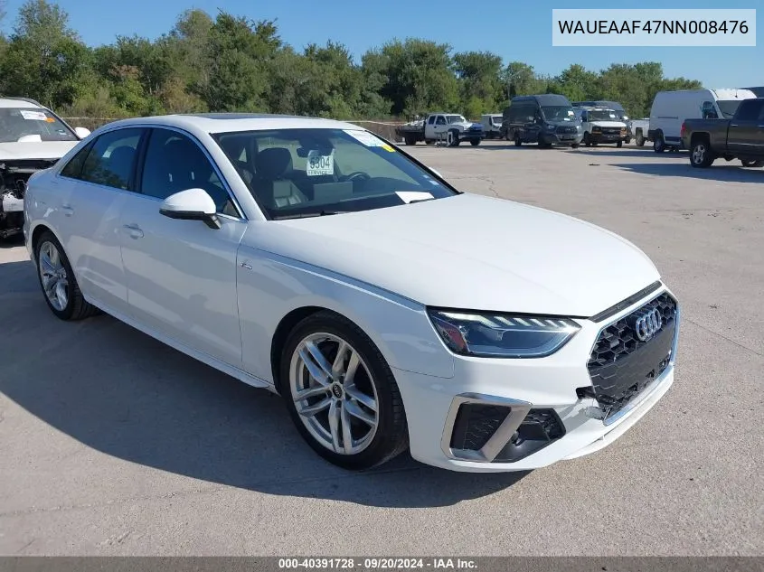 WAUEAAF47NN008476 2022 Audi A4 Premium Plus 45 Tfsi S Line Quattro S Tronic