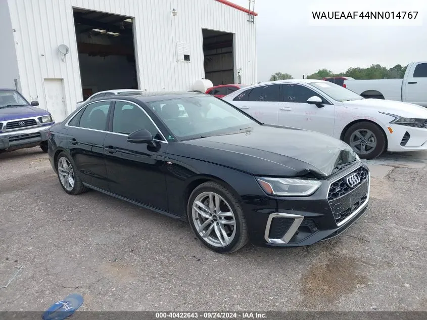 2022 Audi A4 Premium Plus 45 VIN: WAUEAAF44NN014767 Lot: 40422643