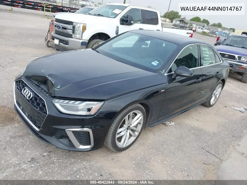 2022 Audi A4 Premium Plus 45 VIN: WAUEAAF44NN014767 Lot: 40422643