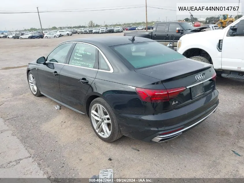 2022 Audi A4 Premium Plus 45 VIN: WAUEAAF44NN014767 Lot: 40422643