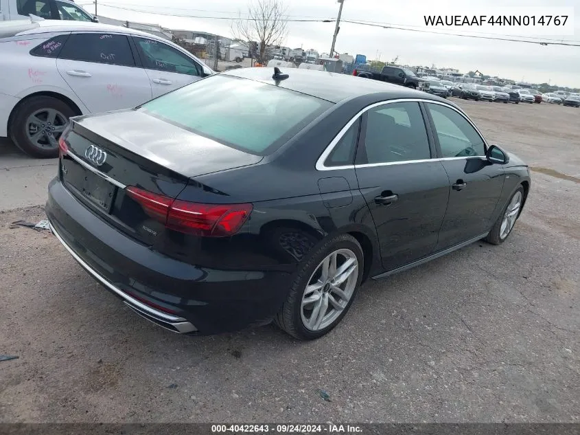 2022 Audi A4 Premium Plus 45 VIN: WAUEAAF44NN014767 Lot: 40422643