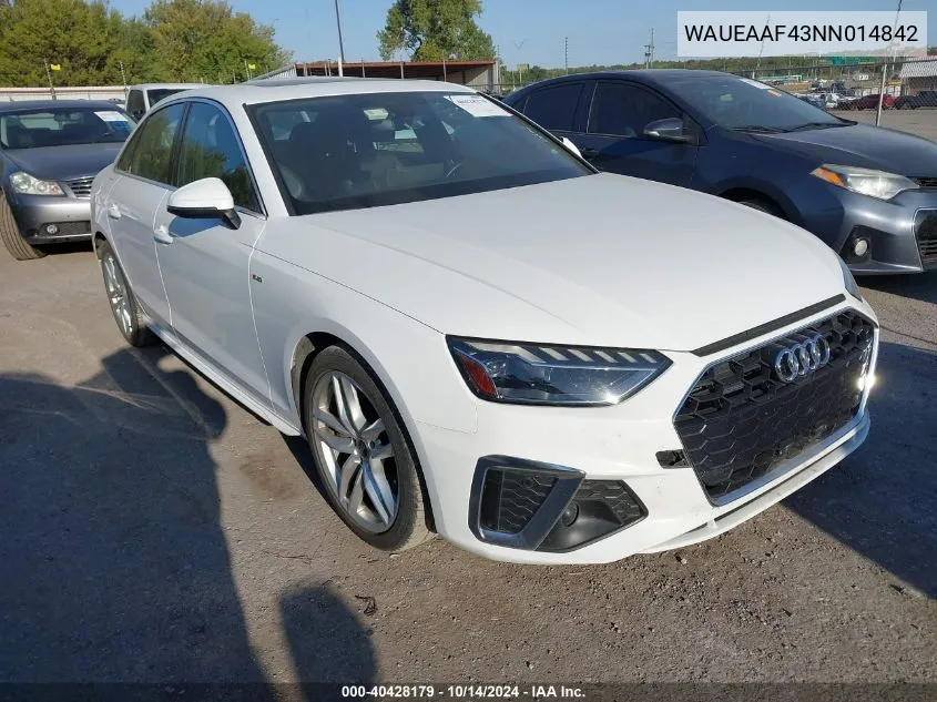 WAUEAAF43NN014842 2022 Audi A4 Premium Plus 45