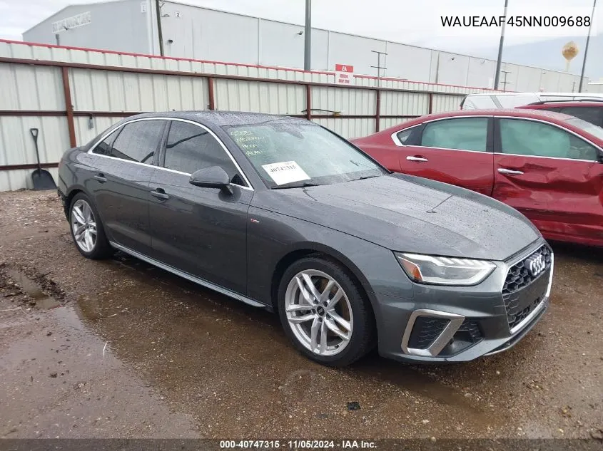 2022 Audi A4 Premium Plus 45 Tfsi S Line Quattro S Tronic VIN: WAUEAAF45NN009688 Lot: 40747315