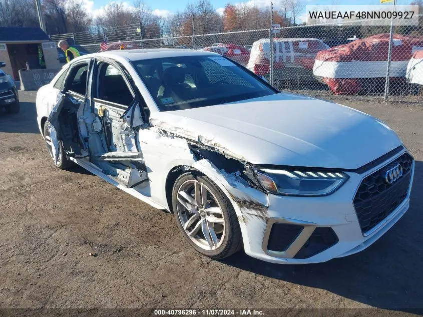 2022 Audi A4 Premium Plus 45 Tfsi S Line Quattro S Tronic VIN: WAUEAAF48NN009927 Lot: 40796296