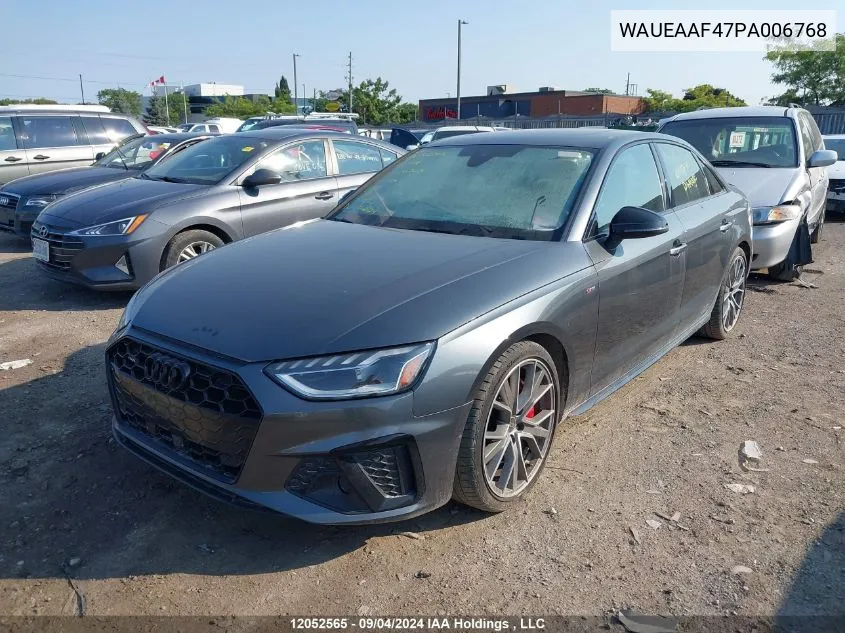 2023 Audi A4 Sedan VIN: WAUEAAF47PA006768 Lot: 12052565