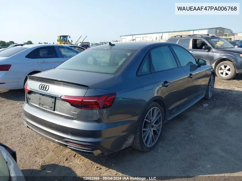 2023 Audi A4 Sedan VIN: WAUEAAF47PA006768 Lot: 12052565