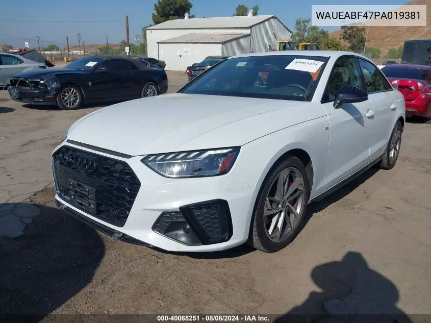 2023 Audi A4 Premium Plus 45 Tfsi S Line Quattro S Tronic VIN: WAUEABF47PA019381 Lot: 40065251