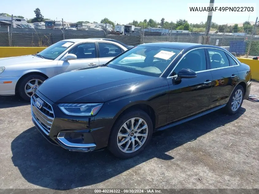 2023 Audi A4 Premium 40 Tfsi Quattro S Tronic VIN: WAUABAF49PN022703 Lot: 40236322