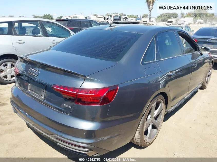 2024 Audi A4 Premium Plus 45 Tfsi S Line Quattro S Tronic VIN: WAUEAAF44RN010286 Lot: 40252753