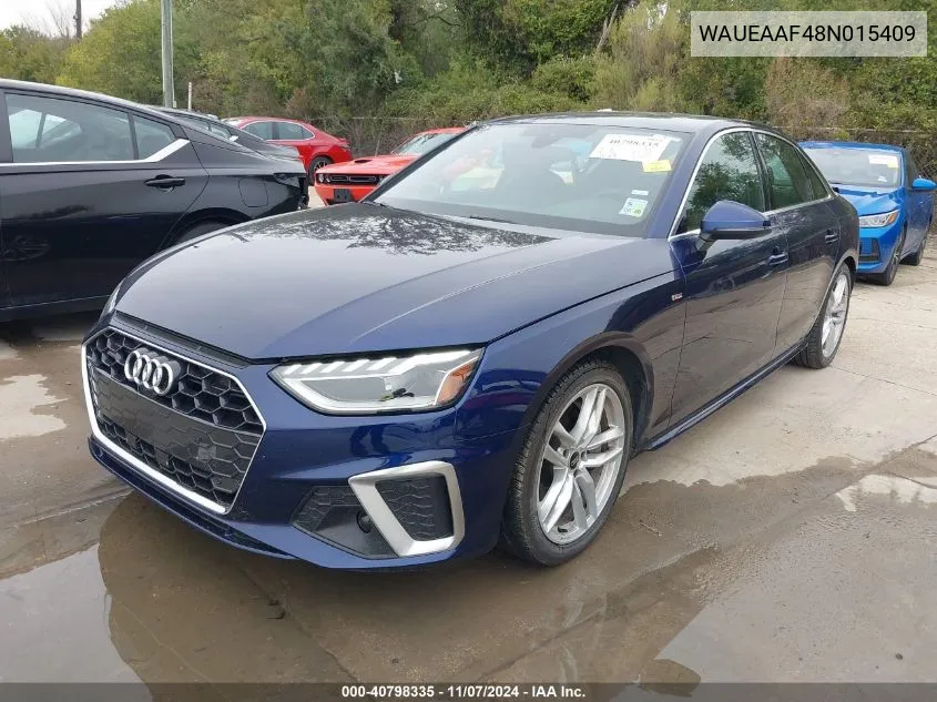 2024 Audi A4 Premium Plus 45 Tfsi S Line Quattro S Tronic VIN: WAUEAAF48N015409 Lot: 40798335