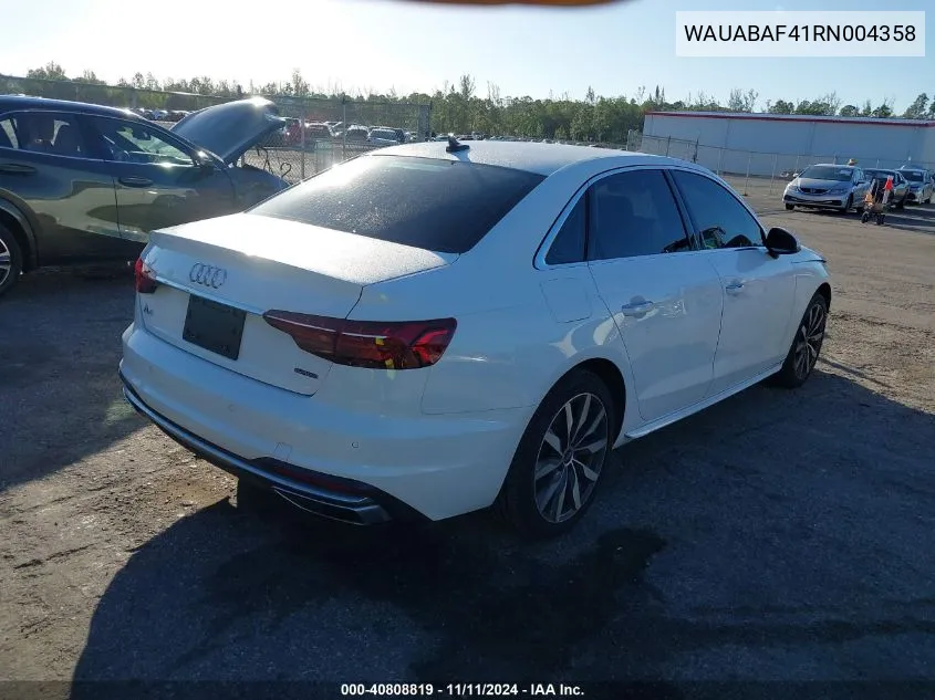 2024 Audi A4 Premium 40 Tfsi Quattro S Tronic VIN: WAUABAF41RN004358 Lot: 40808819