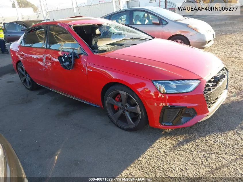 2024 Audi A4 Premium Plus 45 Tfsi S Line Quattro S Tronic VIN: WAUEAAF40RN005277 Lot: 40871029