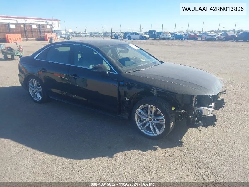 2024 Audi A4 Premium Plus 45 Tfsi S Line Quattro S Tronic VIN: WAUEAAF42RN013896 Lot: 40915832