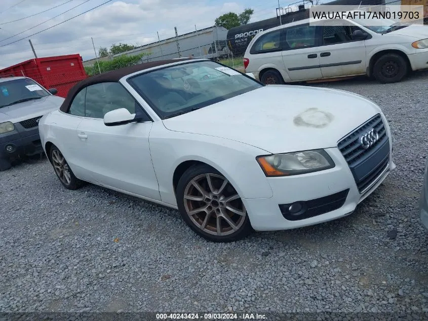 2010 Audi A5 2.0T Premium VIN: WAUAFAFH7AN019703 Lot: 40243424