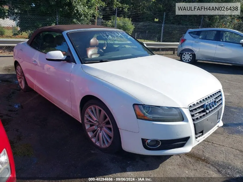 2010 Audi A5 2.0T Premium VIN: WAULFAFH4AN026438 Lot: 40294656