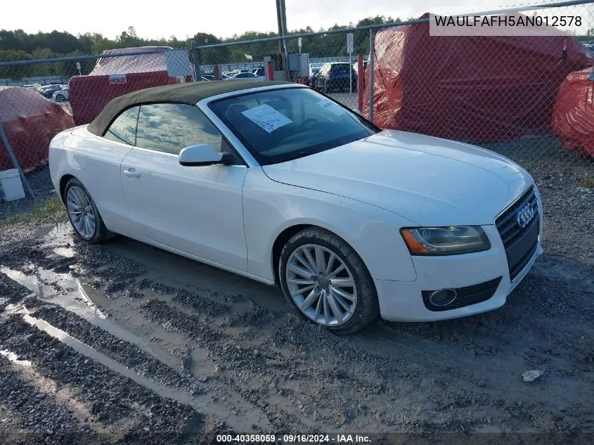 2010 Audi A5 Premium Plus VIN: WAULFAFH5AN012578 Lot: 40358059