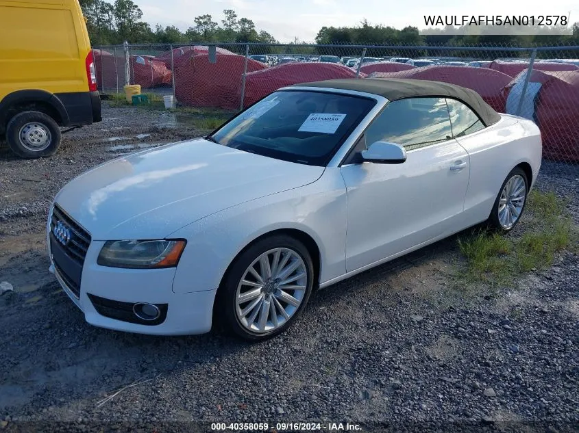 2010 Audi A5 Premium Plus VIN: WAULFAFH5AN012578 Lot: 40358059